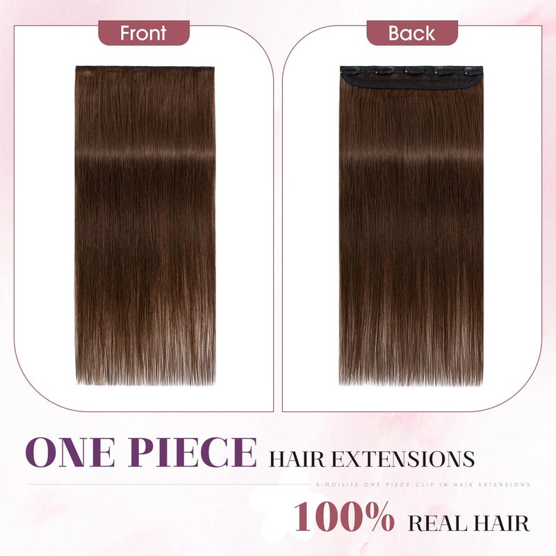 S-noilite Clip in Human Hair Extensions One Piece 5 Clips 3/4 Full Head Clip on Remy Hair Extension For Women Lighter One-Piece Design 18Inch 50g Medium Brown - Image 4